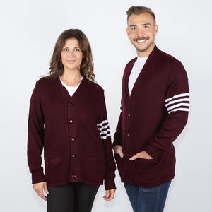 Unisexe personnalisé tricoté col en V Cardigan rayé boutons universités en gros décontracté hiver femmes pull avant Logo décoration - Product Image 4