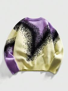 Maglione Invernale da Uomo con Collo Rotondo, Traspirante, con Motivo Jacquard Sfumato a Pixel, Viola Giallo Nero, Vestibilità Ampia, <span class=keywords><strong>Spalle</strong></span> Cadenti, Stile Streetwear - Product Image 2