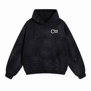 Sudadera con capucha lavada con ácido de algodón de rizo francés, logotipo personalizado, ropa de calle desgastada de gran tamaño, lavado de potasio forrado, servicio OEM - Product Image 3