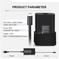 Pengisi Daya USB C 65W Baru untuk Dell Latitude 5420 5520 5320 7420 XPS 13 7390 9350 9380 9370 Adaptor Pengisi Daya Laptop USB C 20V 3.25A