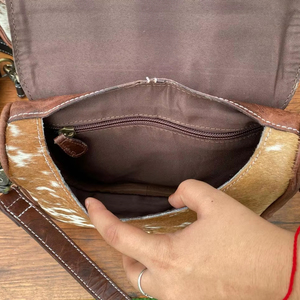 Meilleure vente cheveux usinés à la main sur le cuir véritable femmes sac à bandoulière pour les femmes noir Floral personnalisé peau de vache luxe Western sac à main - Product Image 5