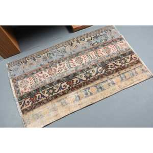 Tapis en laine traditionnel Beige brun 2.6x4.3ft Design Patchwork fait à la main pour salon chambre tapis Rectangle turc Latex - Product Image 2