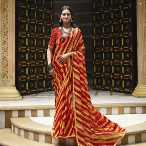 Georgette premium avec motif en mousseline de soie Lehariya Saree Catalogue complet disponible au tarif de gros vêtements décontractés - Product Image 1