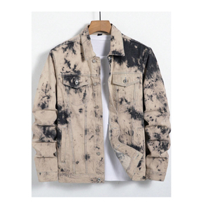 Veste en jean tie-dye pour homme, entièrement personnalisable, col montant, longueur longue, style streetwear, imperméable, respirante, pour l'hiver et les activités de plein air - Product Image 1
