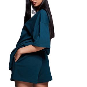 Ensemble 2 pièces décontracté pour femme en molleton de coton uni, col rond, short et sweat-shirt respirant, taille haute, idéal pour l'hiver - Product Image 2