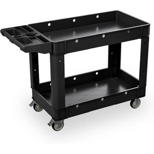 Commercial Grade Heavy Duty 2 Shelf Utility <b>Cart</b> Rolling <b>Tool</b> Trolley with Wheels <b>for</b> Business Warehouse Made of Durable Plastic - Product Image 1