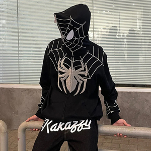 2025 nueva llegada logotipo personalizado 400gsm peso pesado Vintage Zip-up Hoodie 100% algodón ropa de calle estilo de invierno para hombres diamantes de imitación - Product Image 4