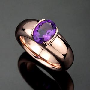 Bague de fiançailles vintage en argent sterling 925 plaqué or rose, faite à la main, avec pierre d'améthyste naturelle de coupe ovale, bijoux fins - Product Image 2