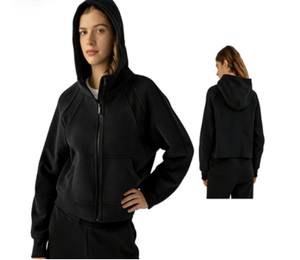 Sweat à capuche oversize pour femme en molleton tricoté Lulu, avec logo imprimé sur mesure, col montant zippé, séchage rapide, respirant et imperméable - Product Image 3