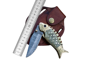 Beautiful Custom Handmade Damascus Steel Folding <b>Knife</b> Leather Sheath <b>Bone</b> Wood <b>Handle</b> Industrial Pocket <b>Knife</b> OEM Supported - Product Image 2