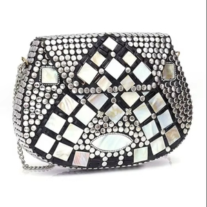 กระเป๋าโลหะทำจากโมเสคหินสีเทาทำด้วยมืออินเดียกระเป๋าคลัทช์โลหะสำหรับเจ้าสาวกระเป๋าสะพายข้างงานปาร์ตี้สำหรับผู้หญิงจากอินเดีย - Product Image 1