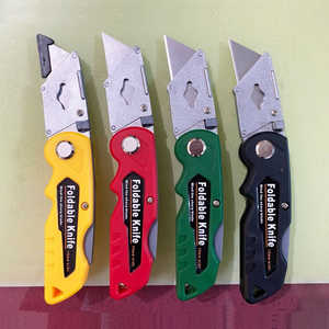 Ensemble de 4 couteaux utilitaires pliants multifonctionnels avec dénudeur de fils à changement rapide, cisailles à ressort, verrouillage de sécurité et poignée en plastique - Product Image 4