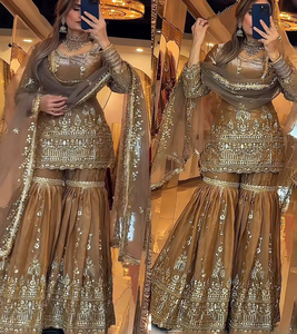 ชุดเซ็ตเสื้อผ้าปักลายอินเดียสำเร็จรูปพร้อมส่ง ขายส่ง ผ้าไหม ชุดชารารา การารา คุรติ ดีไซน์เนอร์ปากีสถาน ชุดออกงาน กำลังเป็นที่นิยม - Product Image 6