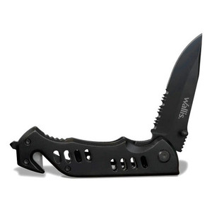 Coltello con chiusura a scatto Wallis K900311 con S.O.S. in metallo nero Maniglia e Clip - Product Image 1