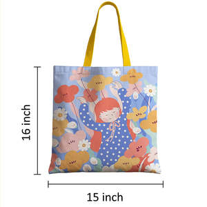 Happy Girl Solid Color <b>Canvas</b> Tote <b>Bag</b> with Zipper <b>Drawstring</b> Closure Customizable Logo Portable Cotton Lining for All Seasons - Product Image 6