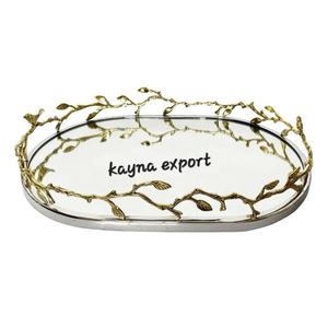 Vente en gros en gros Commande personnalisée Plateau décoratif en acier inoxydable pour les aliments et le service de sucreries Nouveaux plateaux en verre et en métal en acier - Product Image 3