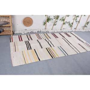 Alfombra a rayas blancas de estilo turco Vintage moderno 4,3X9 pies tejido plano de lana con respaldo de látex para sala de estar nuevo producto - Product Image 3