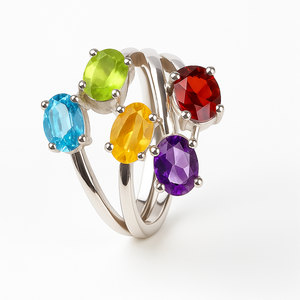 Sterling <b>Silver</b> 925 Rhodium Plated Multi Gemstone <b>Ring</b> Trendy Prong Setting Engagement Wedding Anniversary Party Unisex Gift - Product Image 4