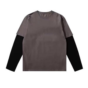 High Street 100% algodón serigrafiado doble waffle mangas rayas laterales gota hombro de gran tamaño dobladillo crudo High Street camisetas - Product Image 2