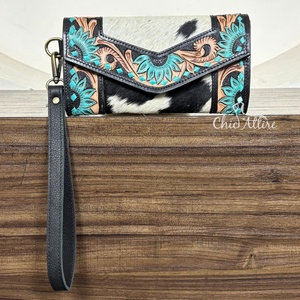 Nouvelle pochette en cuir de vachette western à motifs, sac à main pour femme, sac à main de soirée, mini pochette tendance, pochette de créateur - Product Image 1