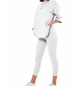 2025 ensemble t-shirt et leggings chemises en coton de haute qualité vêtements femmes deux pièces ensembles - Product Image 2