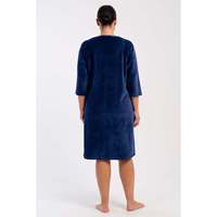 Robe d'intérieur pour femme en coton velours XXL 3/4 avec poches et fermeture éclair - Bleu marine - Bleu marine