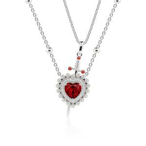 Fine Jewelry Sets Jeulia Sword Couples <b>Ruby</b> Heart <b>Necklace</b> - Product Image 1
