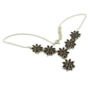 Collar granate con diseño de flor roja, joyería de plata de ley 925, joyería de plata - Product Image 2