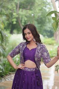À la mode violet pur Chinnon Lehenga Choli & Koti avec de riches paillettes brodées Work Party Wear Lehenga Choli - Product Image 2