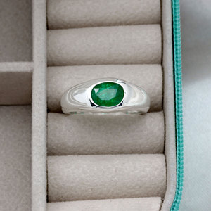 925 Sterling <b>Silver</b> Natural Emerald <b>Ring</b> for Men with 1.30 Carat Oval Green Gemstone Handmade Signet <b>Statement</b> <b>Ring</b> Wholesale - Product Image 5