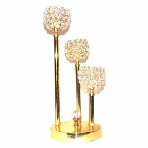 Portavelas de boda y Navidad con cuentas de cristal chapado en oro, soporte votivo elegante brillante, aspecto decorativo para el hogar - Product Image 6