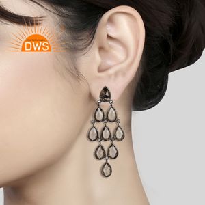 Pendiente colgante de piedras preciosas de cuarzo ahumado natural de plata de ley de último diseño, fabricante de joyería personalizada - Product Image 2