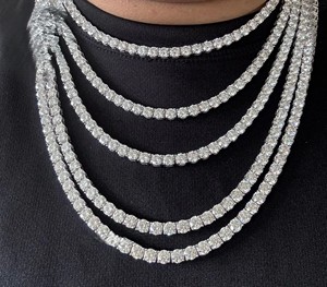 Collier chaîne tennis cubaine plaqué or Hip Hop en Moissanite VVS, style Bling Iced pour homme, certifié IGI, pour soirée, chaînes fines - Product Image 4