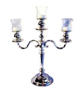 Metal <b>Silver</b> Plated Candle Holders Pillar <b>Candlestick</b> Table Centerpiece Stand for Wedding Table Decorative Candelabra With 3 Arm - Product Image 2