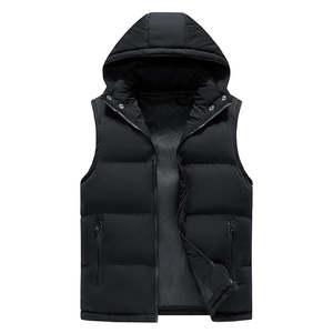 Veste coupe-vent d'hiver décontractée pour hommes Gilet en duvet sans manches avec capuche et poches solides Gilet à la mode Tissu chaud - Product Image 1