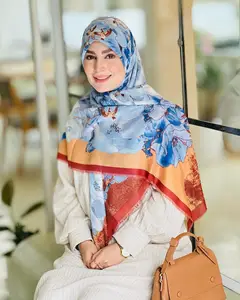 135x135cm lightweight Floral Printed Viscose Cotton Woven Big Square Scarf Hijab Head Scarfs Luxury Shawl Scarf 2024