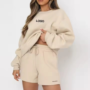 เซ็ตกางเกงขาสั้นผ้าฟลีซสองชิ้นสำหรับผู้ชายและผู้หญิงชุดวอร์มขนแกะตัดได้อย่างสมบูรณ์แบบออกแบบโลโก้ได้ตามต้องการ - Product Image 1