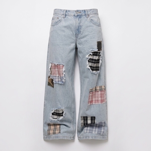 Jeans de Mezclilla de Cintura Alta con Parches, Ligeros, Desgastados, de Corte Holgado, Estilo Casual, Tela de Algodón para Primavera, ODM OEM - Product Image 1
