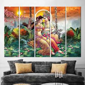 Impression élégante Radha Krishna : Art sur toile hindou pour la décoration intérieure, 5P : Prêt à accrocher - Product Image 1