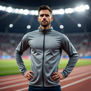 ชุดกีฬาฤดูหนาวของผู้ชายแจ็คเก็ตผ้านิ่มสำหรับฝึกวิ่งวิ่งระบายอากาศได้ดีมีซิปคอตั้งด้านหน้าแบบลำลอง - Product Image 5