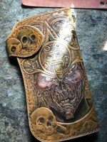 Portefeuille long pour homme en cuir véritable 100% de style western, avec motifs géométriques vintage, fabriqué à la main, porte-cartes de crédit ATM, blocage RFID