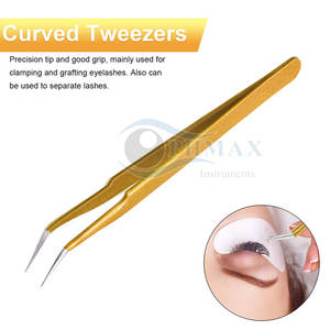 Pinzas para pestañas con acabado dorado Herramienta de extensión de pestañas profesional para técnicos de salón Pinzas para pestañas recubiertas de oro Premium - Product Image 3