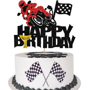 Décoration de Gâteau d'Anniversaire de Moto à Paillettes, Thème de Vélo de Course, pour Hommes et Filles, Fournitures de Fête d'Anniversaire - Product Image 6