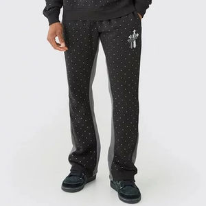 ชุดวอร์มประดับเพชรเทียม แบบยูนิเซ็กซ์ ทรงหลวม เสื้อฮู้ดดี้และกางเกงขาบาน  ชุดวอร์มประดับเพชรเทียมสำหรับผู้ชาย - Product Image 5