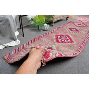 Vintage Patchwork Turkish Rug Red & Blue 26' X 124' Flat Weave Wool Living <b>Room</b> <b>Carpet</b> for Teen Decorations with Latex Backing - Product Image 3