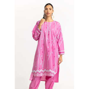 Conjunto Casual de Dos Piezas en Cambray Rosa Teñido con Estampado, Camisa de Manga Tres Cuartos y Pantalón para Primavera/Verano - Product Image 1