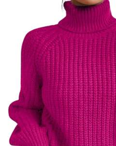 Customized Magenta <b>Turtleneck</b> Knit Sweater For Women Winter Warm Soft Ribbed Pullover <b>Long</b> <b>Sleeve</b> Casual Loose Fit <b>Top</b> - Product Image 3