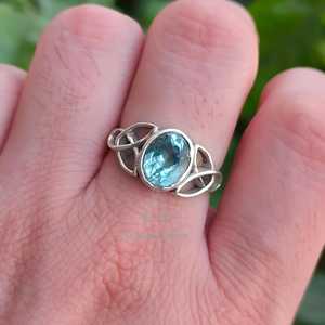925 Sterling Silver Blue Topaz <b>Ring</b> Handmade <b>Celtic</b> Knot Design Natural Blue Topaz Oval Gemstone December Birthstone Jewelry - Product Image 4