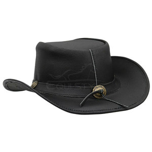 Sombrero de Vaquero de Cuero Negro con Ala Ancha Curvada, con Conchos Dorados y Tachuelas de Níquel, Proveedor OEM de Fábrica, Sombreros Vaqueros al por Mayor - Product Image 3