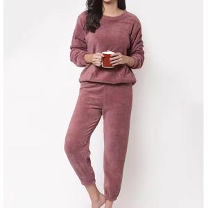 <b>Women's</b> Fluffy Coral Fleece Pyjama Velour Pullover Loose 10-Piece Plush Warm <b>Thermal</b> Front Logo Loungewear Pants Sleepwear Set - Product Image 4